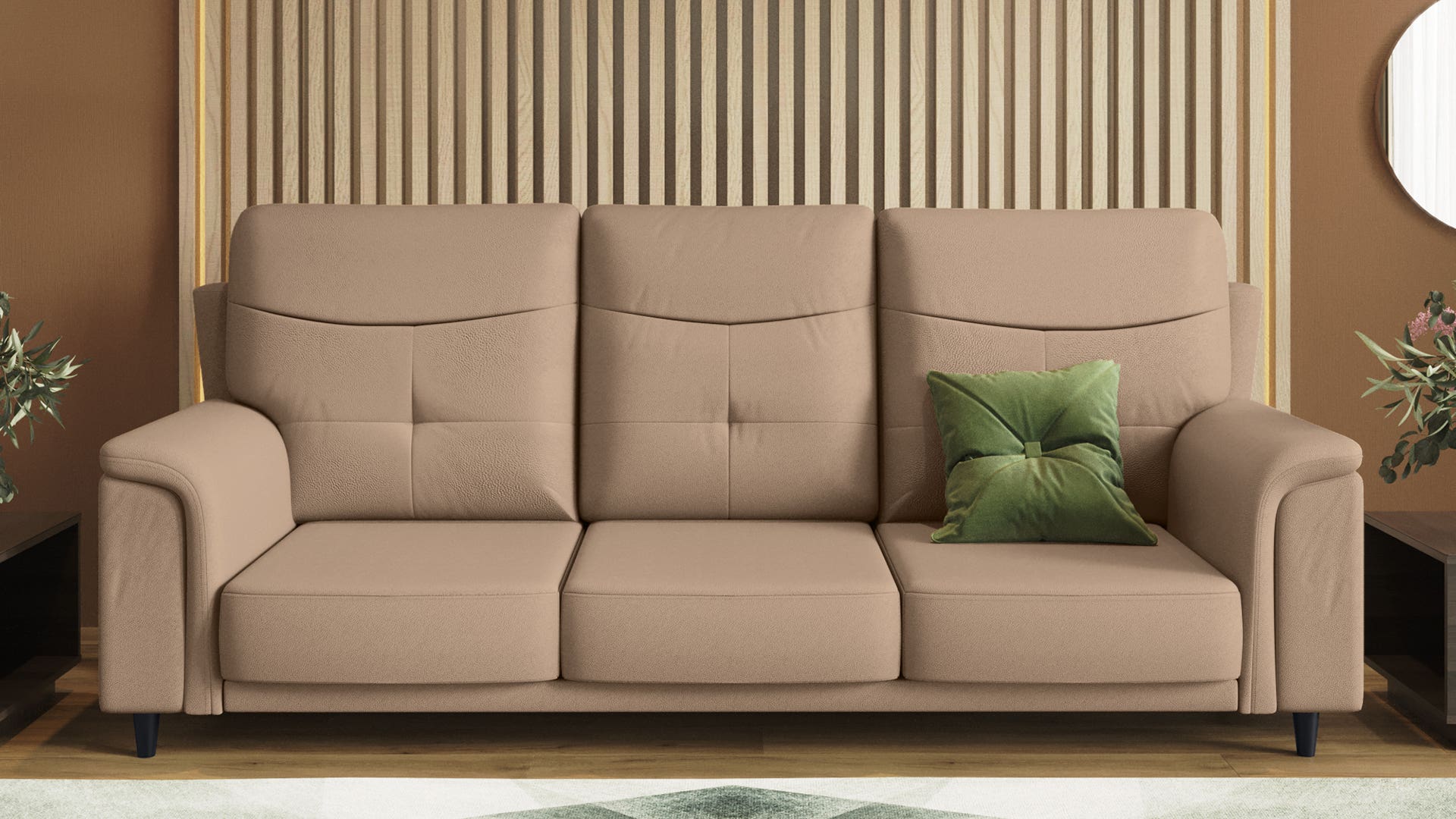 Buy Opulence 3-Seater Synthetic Leather Sofa 1-Year Warranty, Solid Wood, Camel Online at Best Price