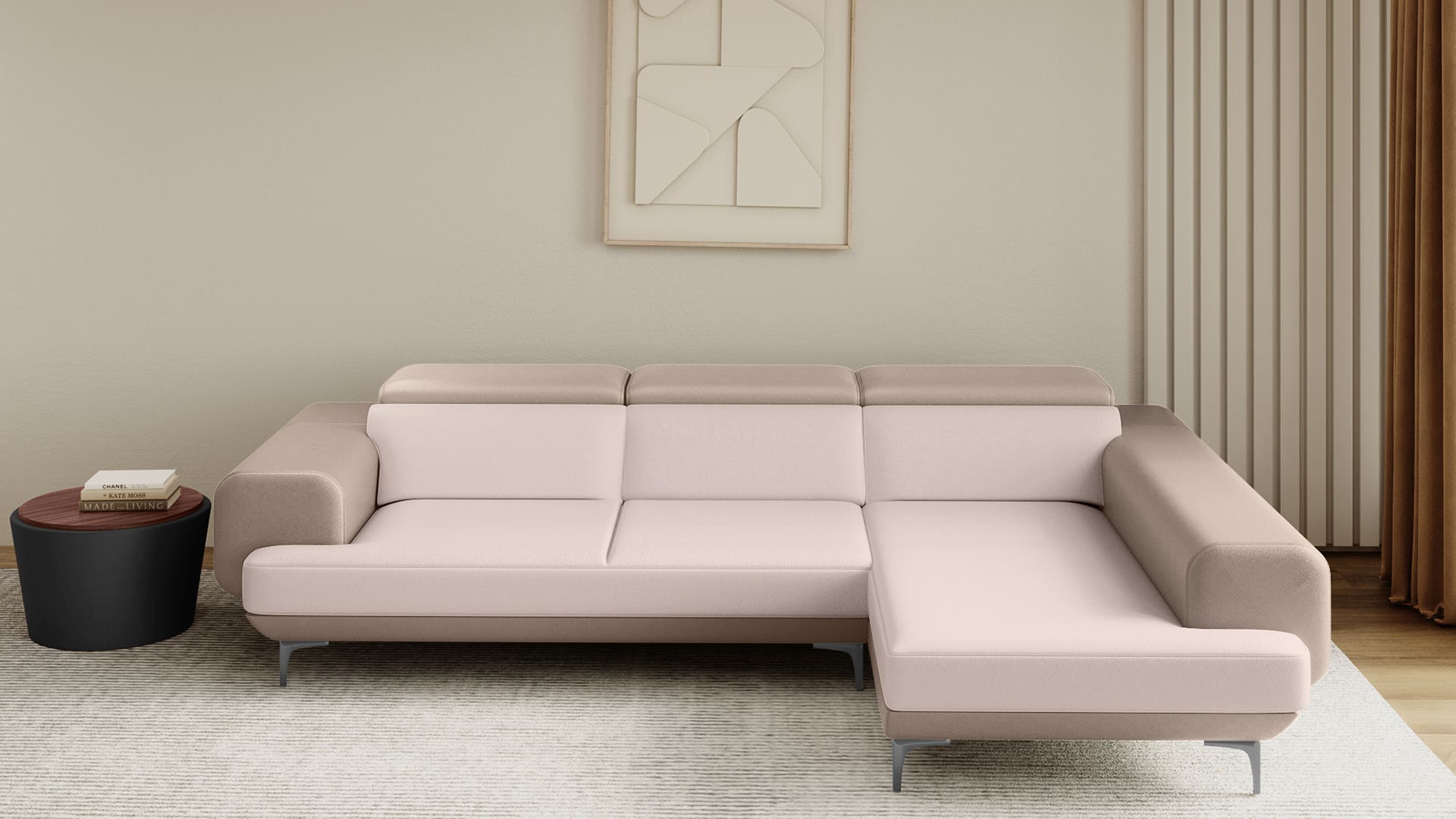 Pebby 3-Seater Synthetic Leather L-Shape Sofa with Adjustable Headrest