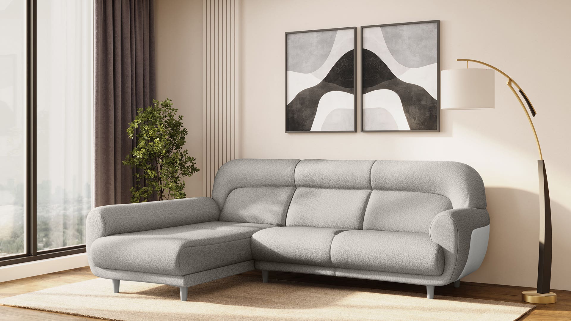 Chubby L-shaped Fabric RHS Sofa