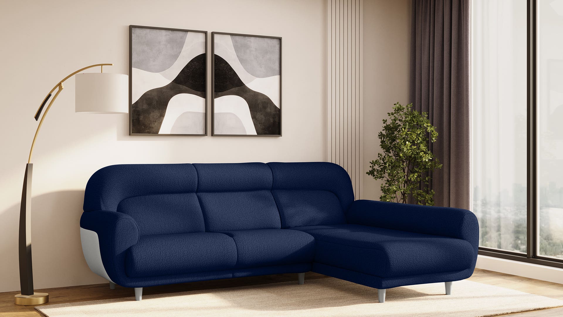 Chubby L-shaped Fabric LHS Sofa