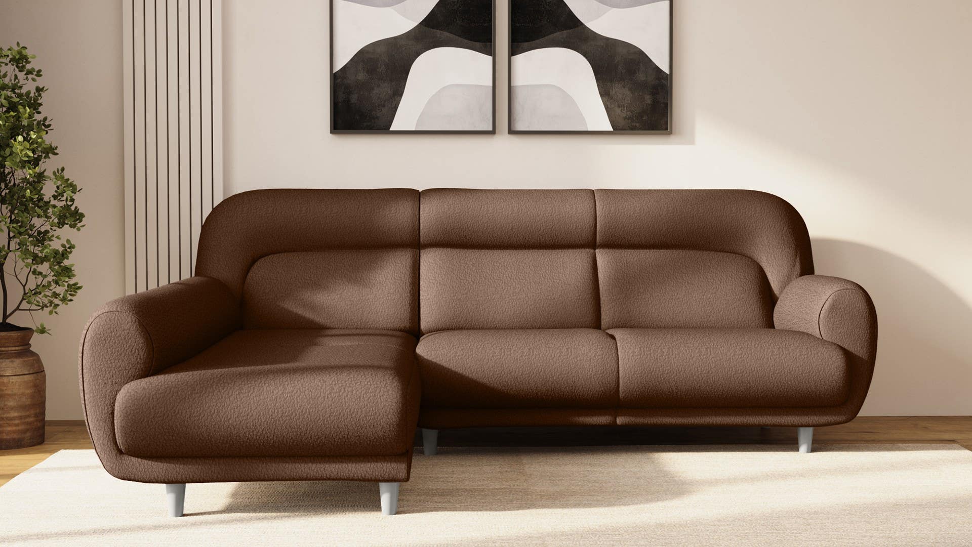 Chubby L-shaped Fab-Leather(Micro Fiber) RHS Sofa