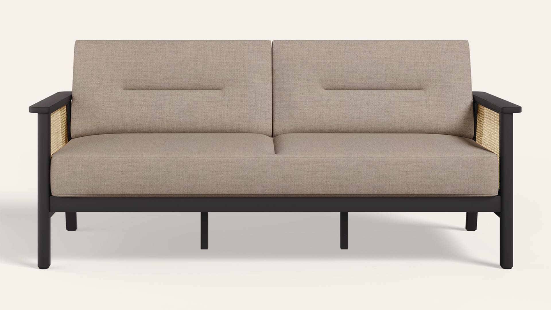 Ristova 3-Seater Fabric Sofa with Rattan Weave Armrest