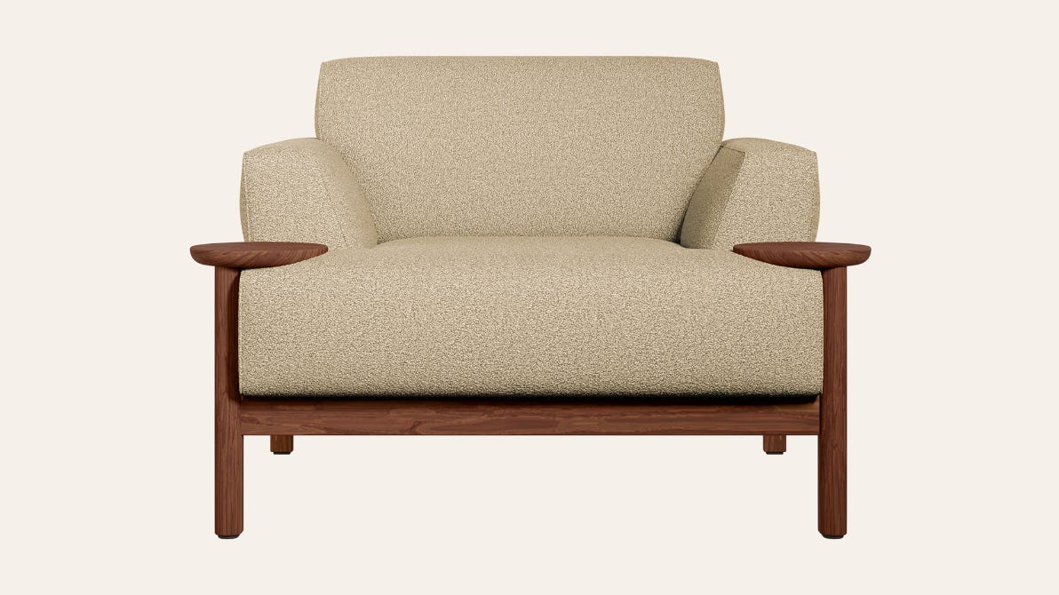 Lavana 1-Seater Fabric Sofa with Wooden Disk Tray on Armrest