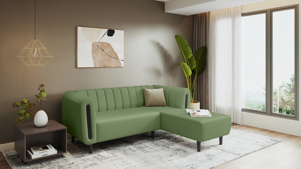 Paramount L-Shape 3 Seater Left Hand Side Fabric Sofa (Green)