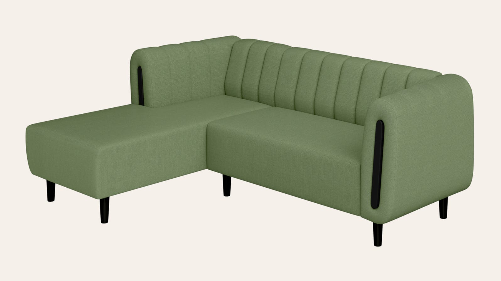 Paramount L-Shape 3 Seater Right Hand Side Fabric Sofa (Green)