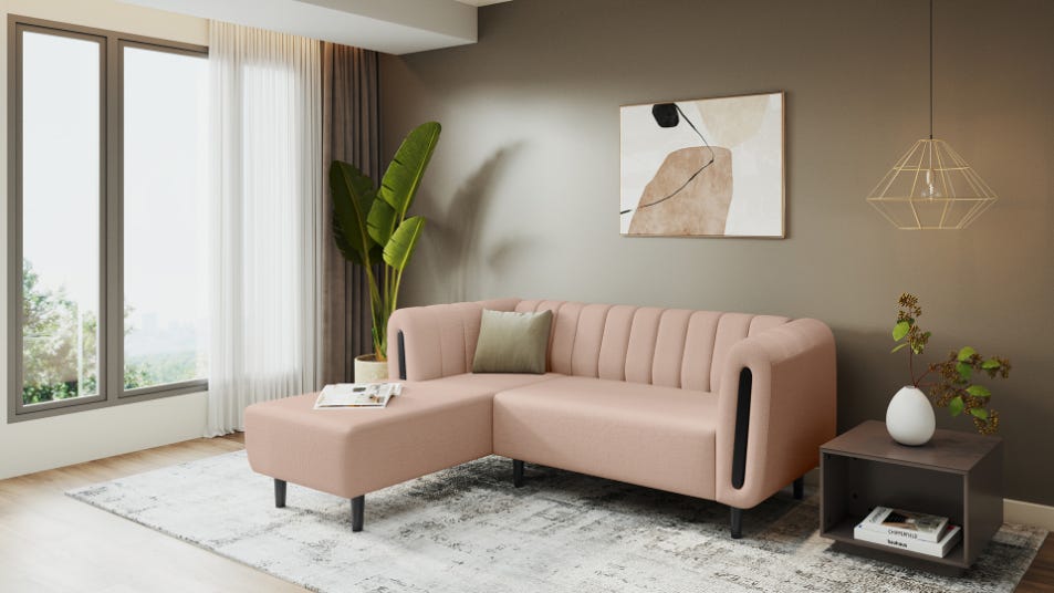 Paramount L-Shape 3 Seater Right Hand Side Fabric Sofa (Beige)