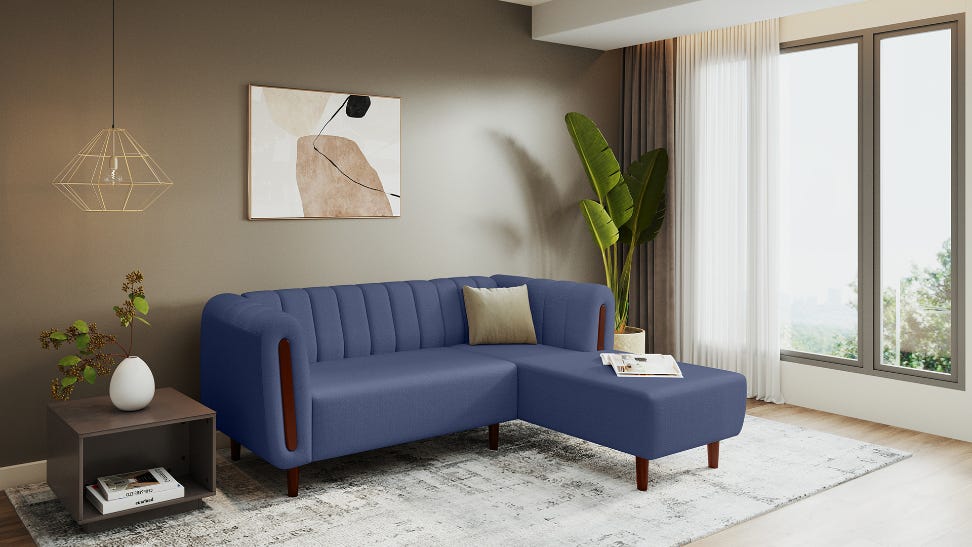 Paramount L-Shape 3 Seater Left Hand Side Fabric Sofa (Ocean Blue)