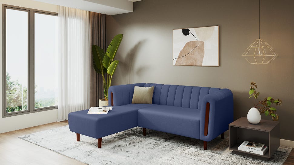 Paramount L-Shape 3 Seater Right Hand Side Fabric Sofa (Ocean Blue)
