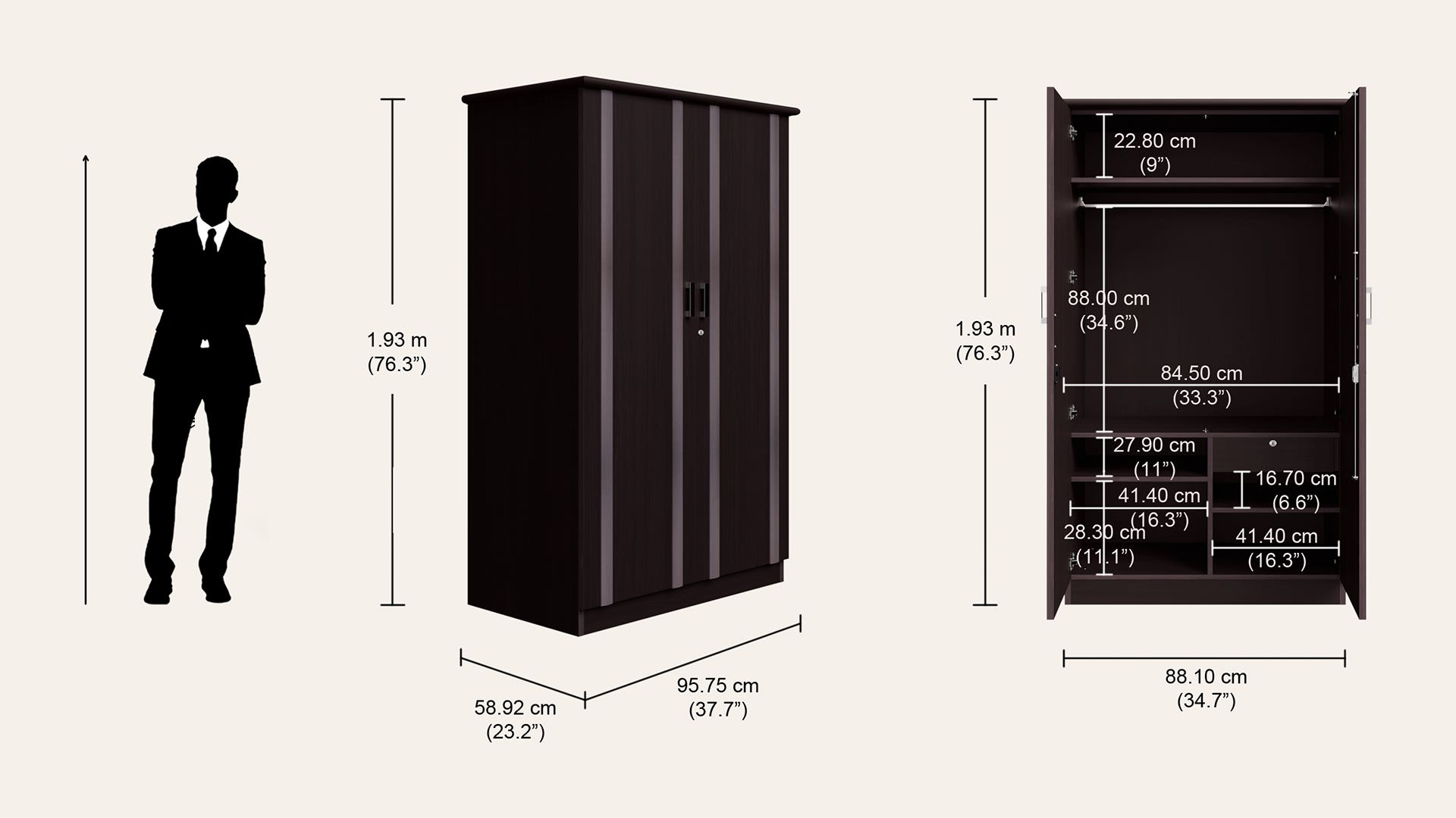 Buy Zurina 2-Door Wooden Wardrobe (Wenge) 1-Year Warranty, 1
