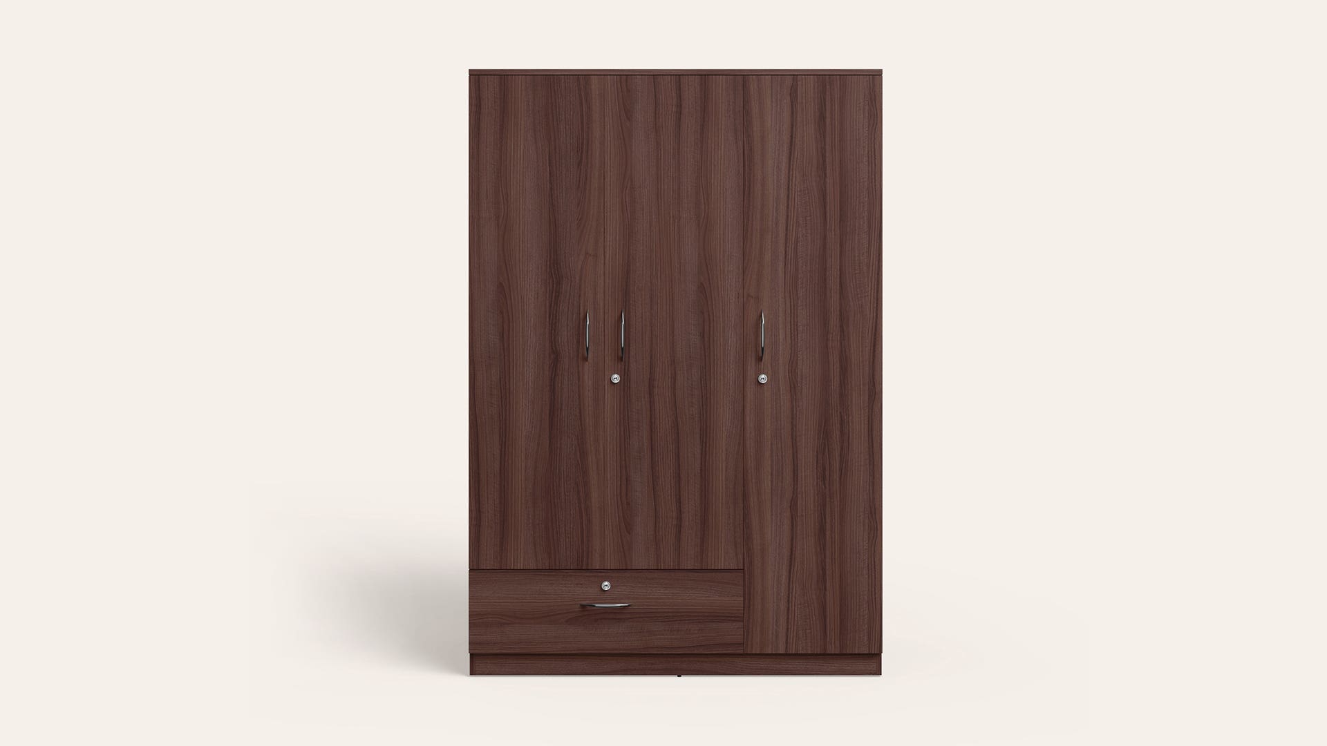 Ewa 3-Door Wooden Wardrobe/Almirah (Brown)
