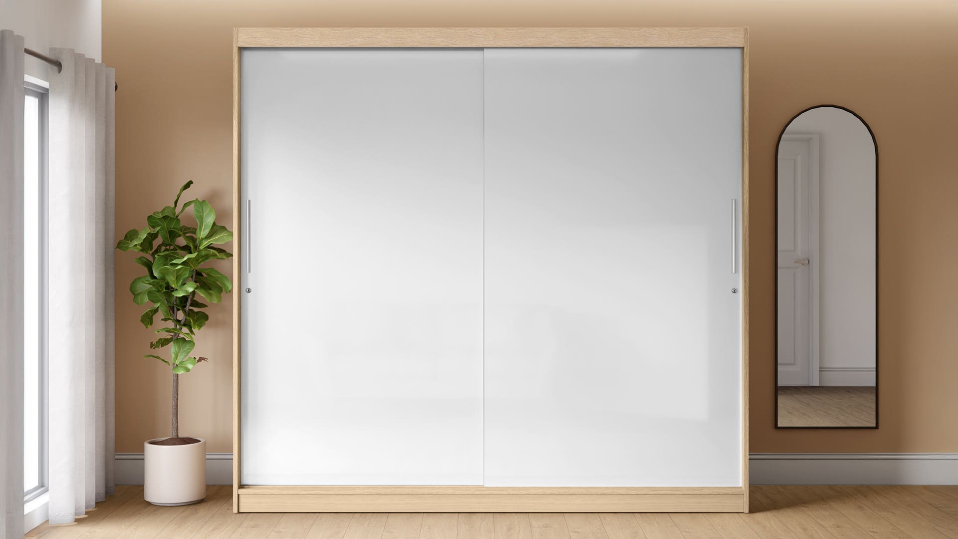 Ergonest 2140W 2-Door Sliding Door Wooden Wardrobe/Almirah (Porcelain)