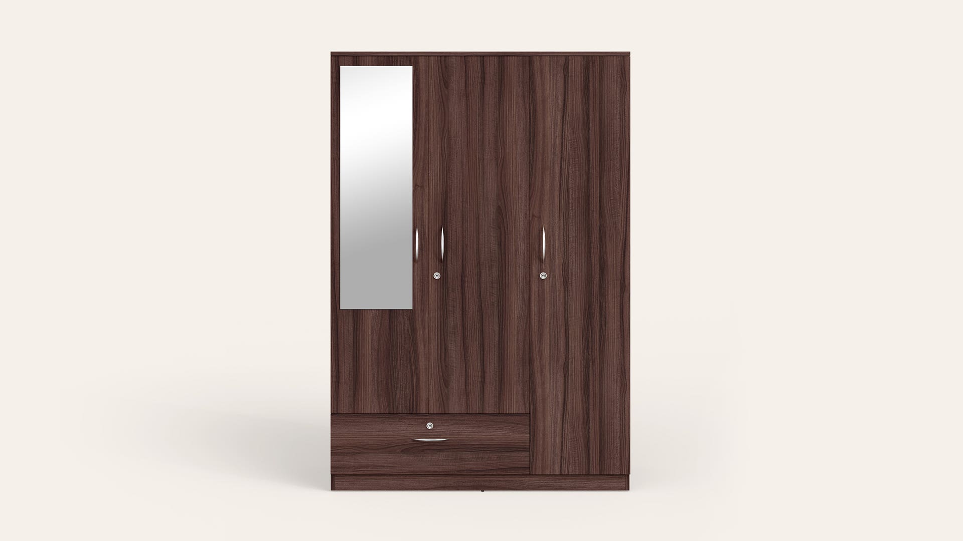 Ewa 3-Door Wooden Wardrobe/Almirah with Mirror (Brown)