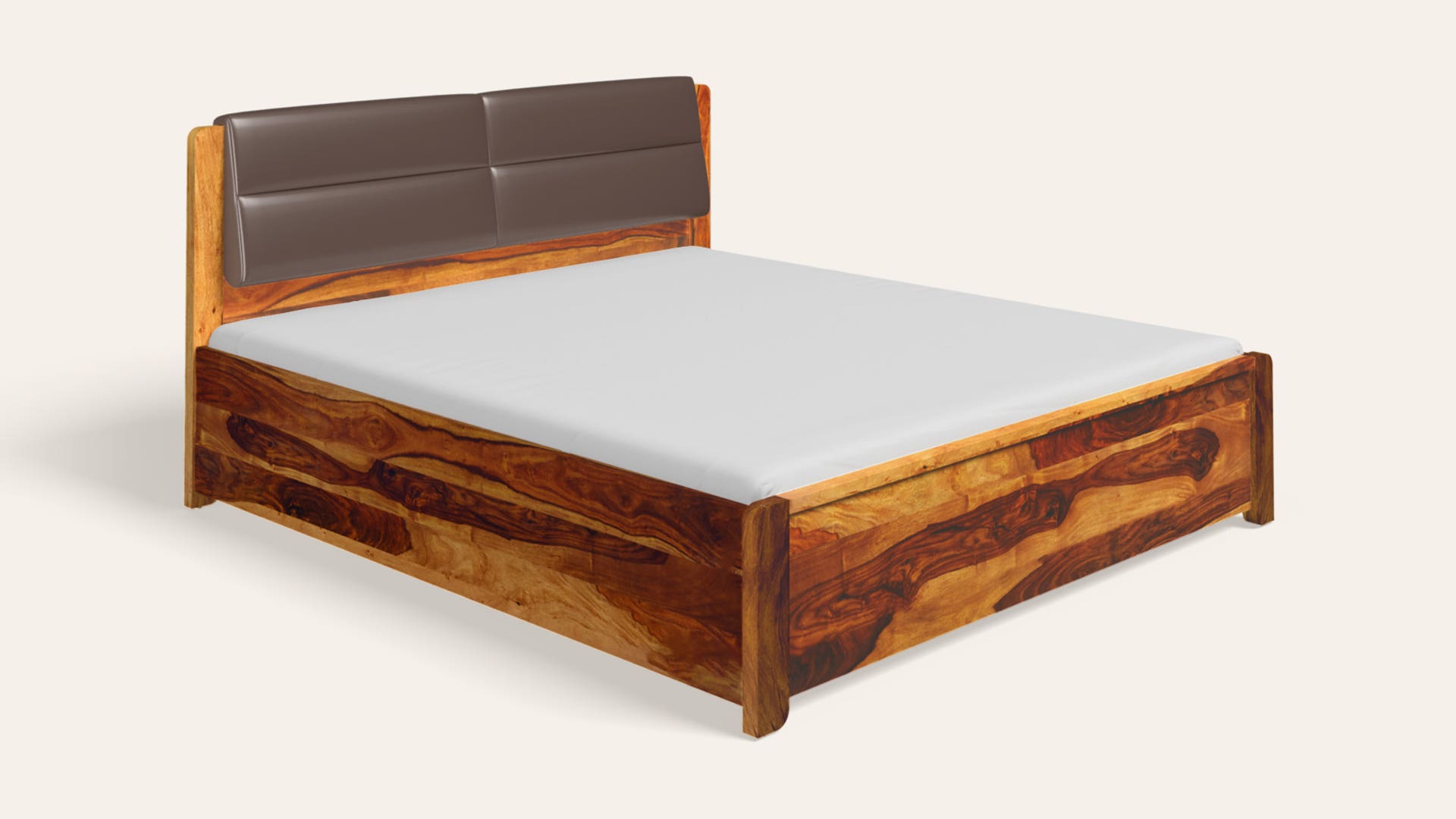 Utopia King Size Solid Wood Bed with Upholstered Headboard and Hydraulic Storage