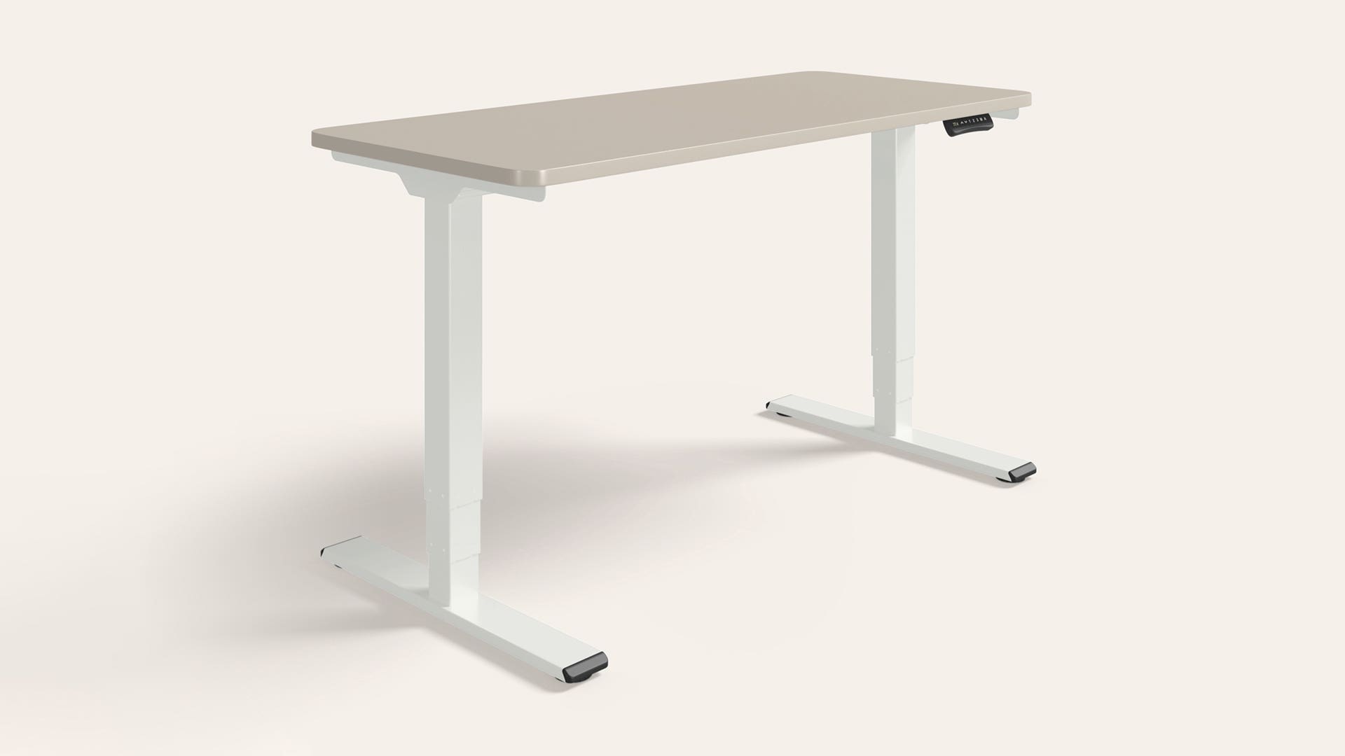 Stance Motorised Height Adjustable Table - 1350 X 600 (Warm Grey Top with White Legs)