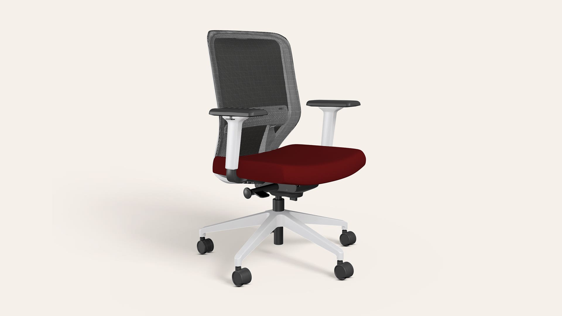 Greta 2.0 Mid Back Fabric Ergonomic Office Chair (Milan Red with White Body)