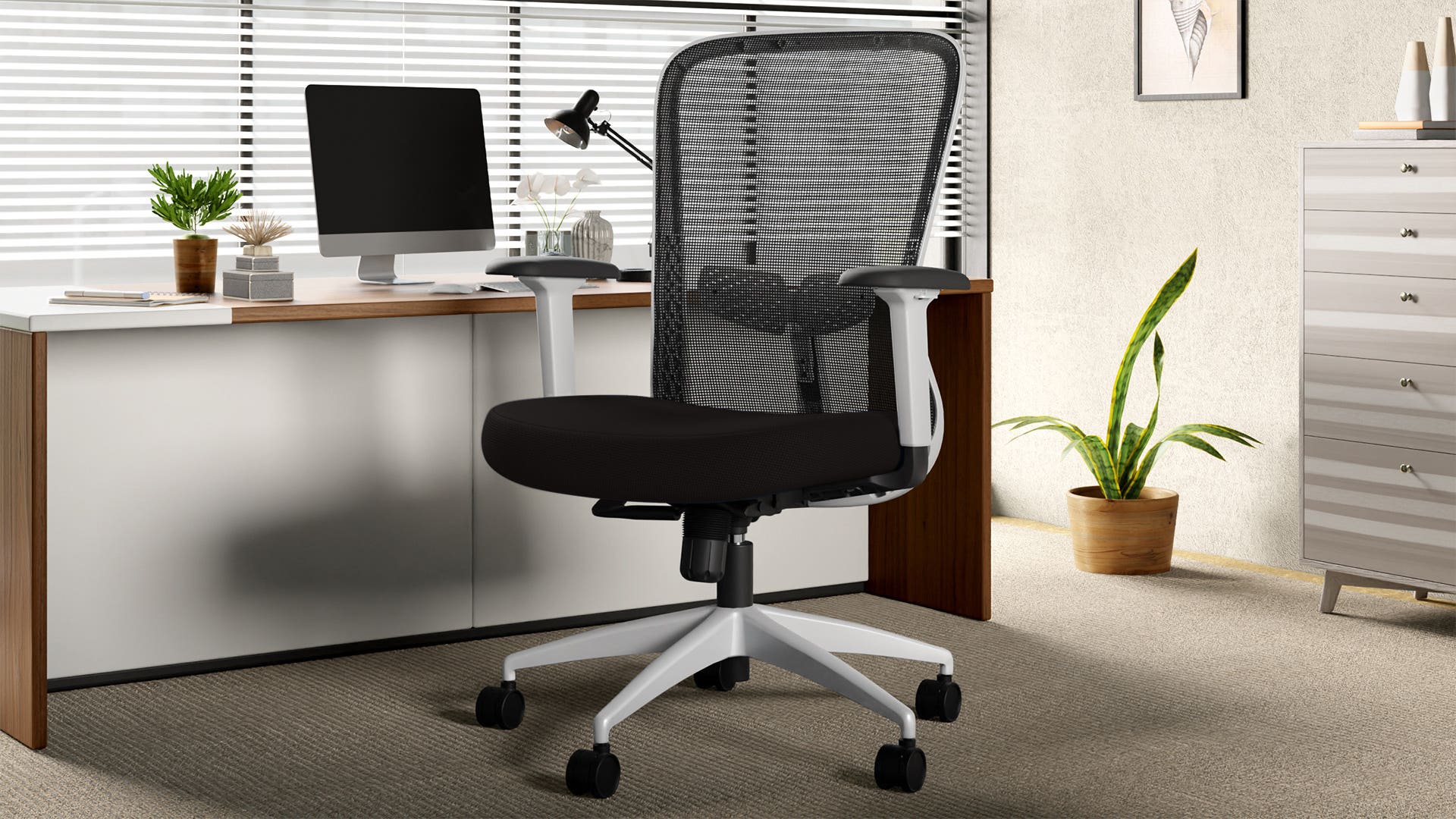 Thrill Mesh Full Back Knitted Fabric Office Chair (Black Ink with White Body)