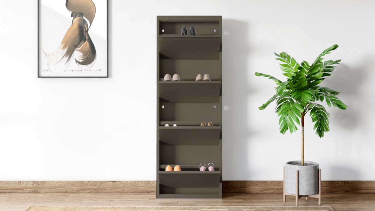 Step‑In 8‑Pair Lockable Steel Shoe Cabinet (Sepia Brown)