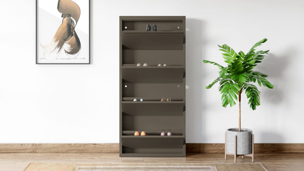 Step‑In 12‑Pair Lockable Steel Shoe Cabinet (Sepia Brown)