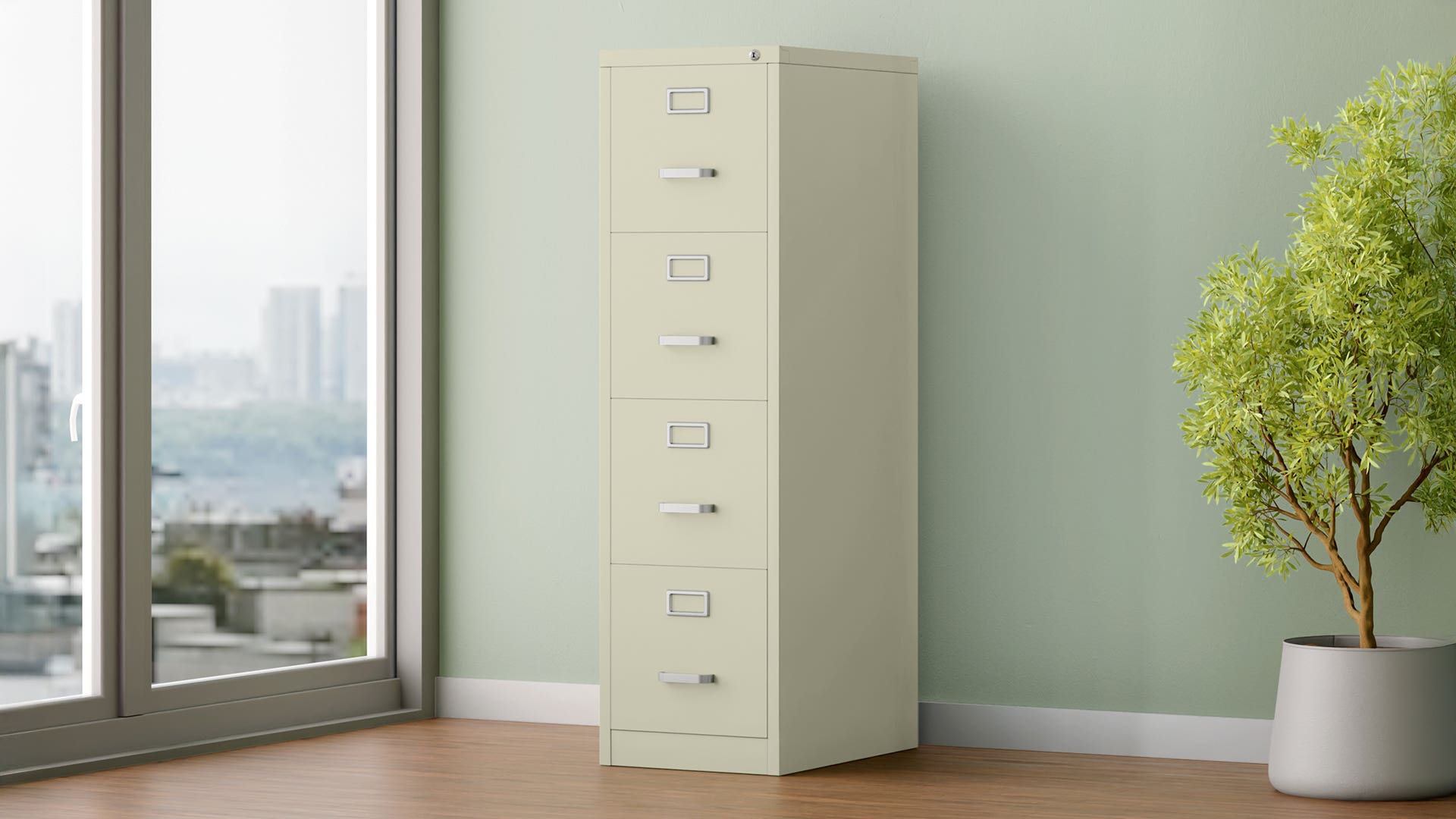 Storo Quick Lockable Vertical Filing Cabinet with 4 Drawers for Office in Mild Steel (Putty)
