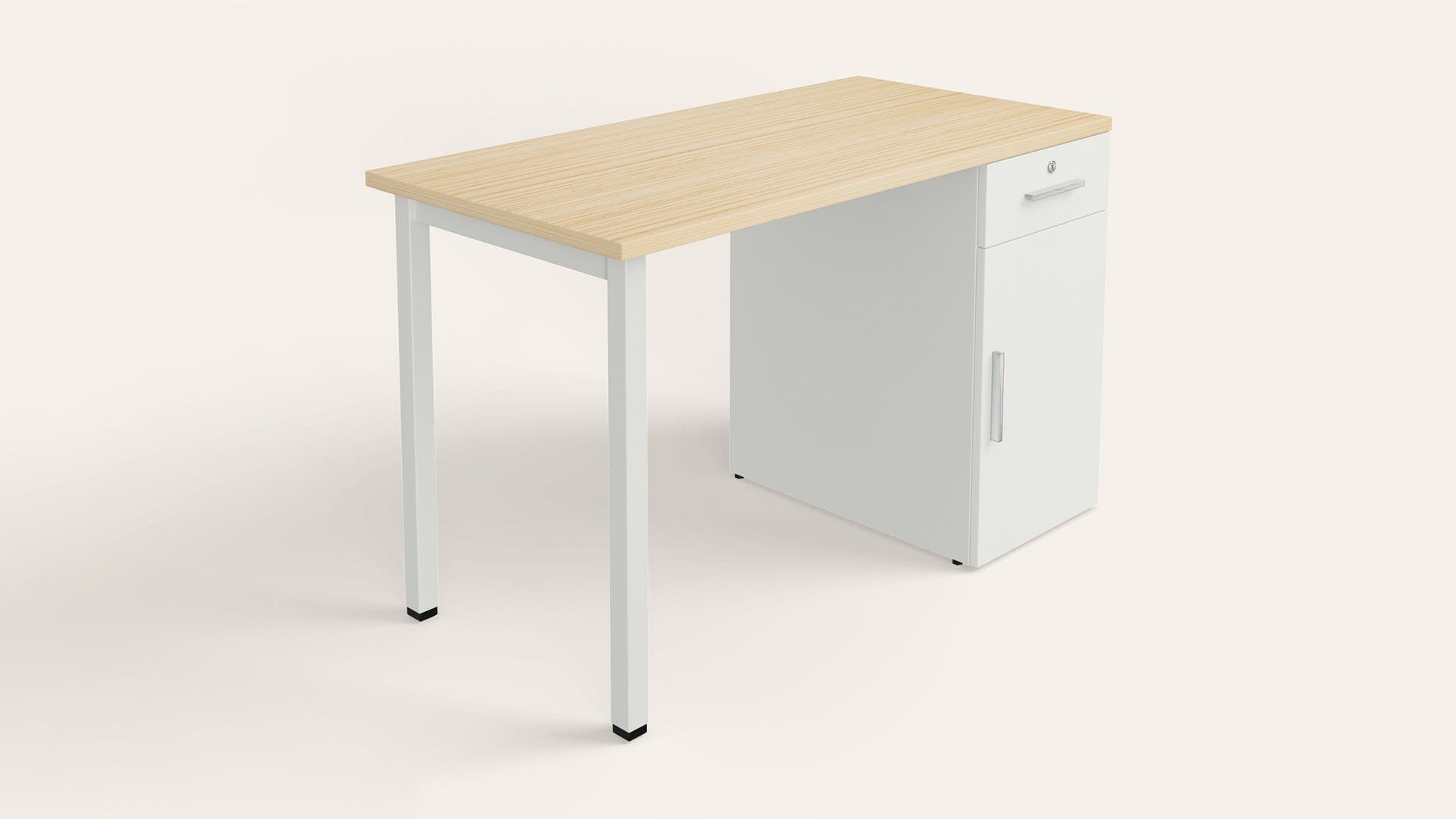 Nest Individual Desk with Wooden Storage - 1200 X 600 (Douglas Pine Top, Sugar White Legs)