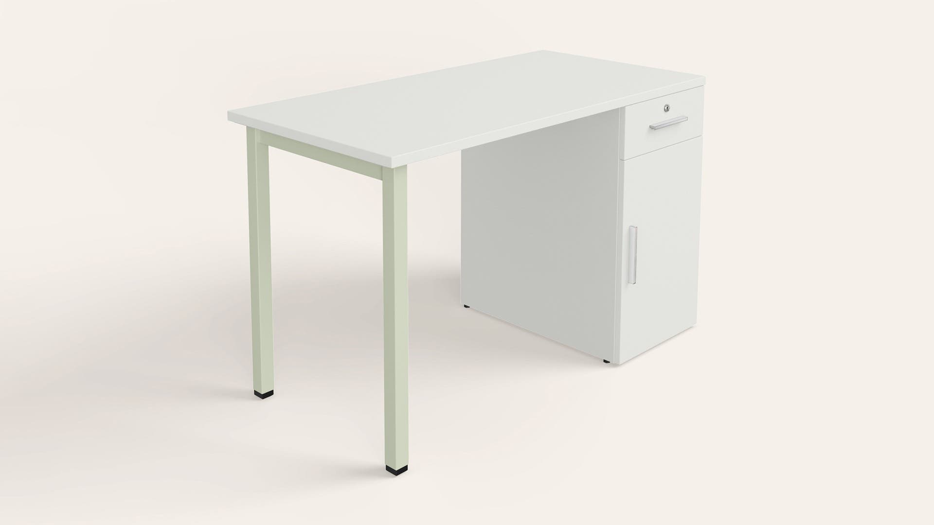 Nest Individual Desk with Wooden Storage - 1200 X 600 (Sugar White Top, Gargoyle Legs)
