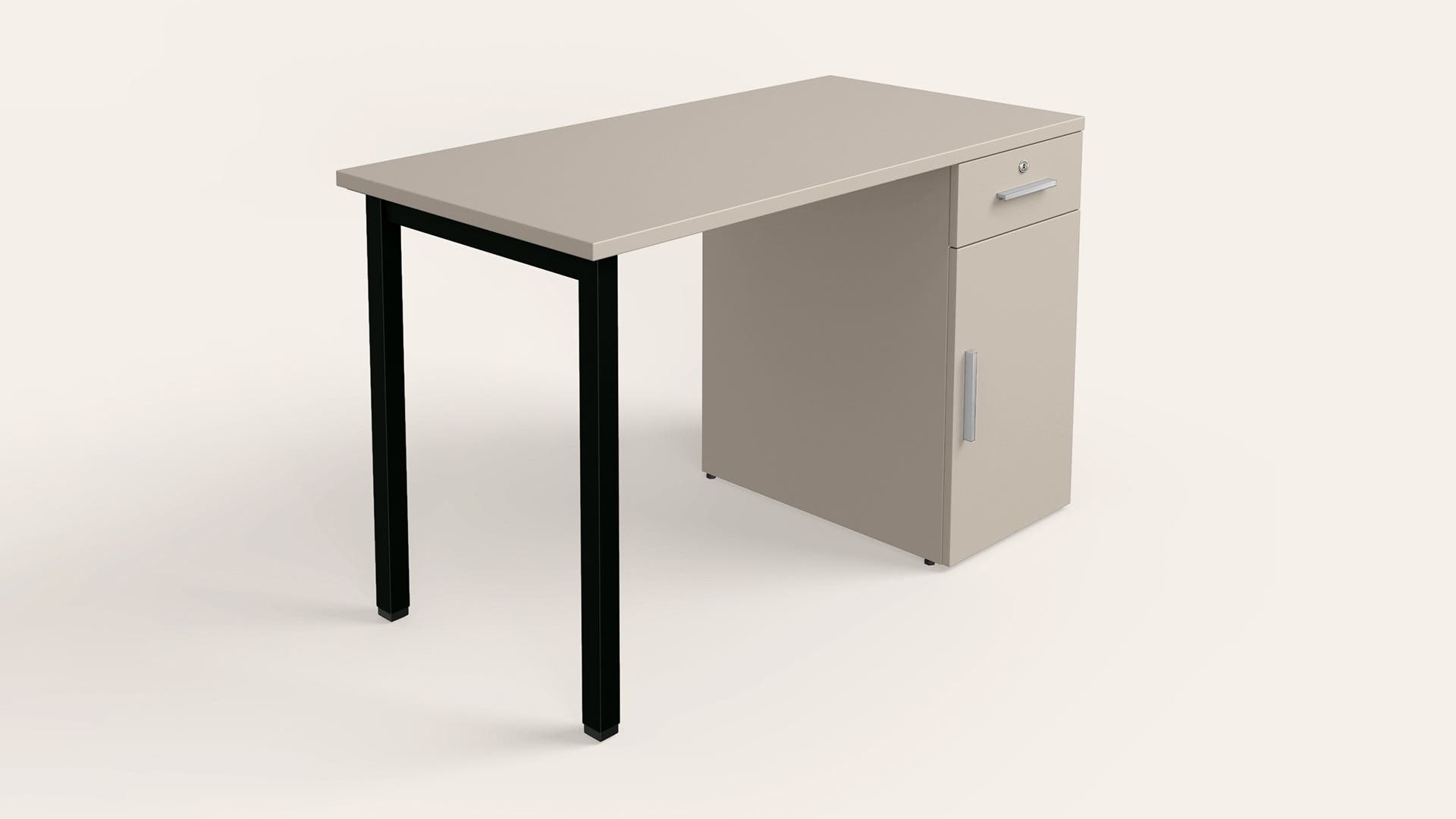 Nest Individual Desk with Wooden Storage - 1200 X 600 (Warm Grey Top, Black Ink Legs)