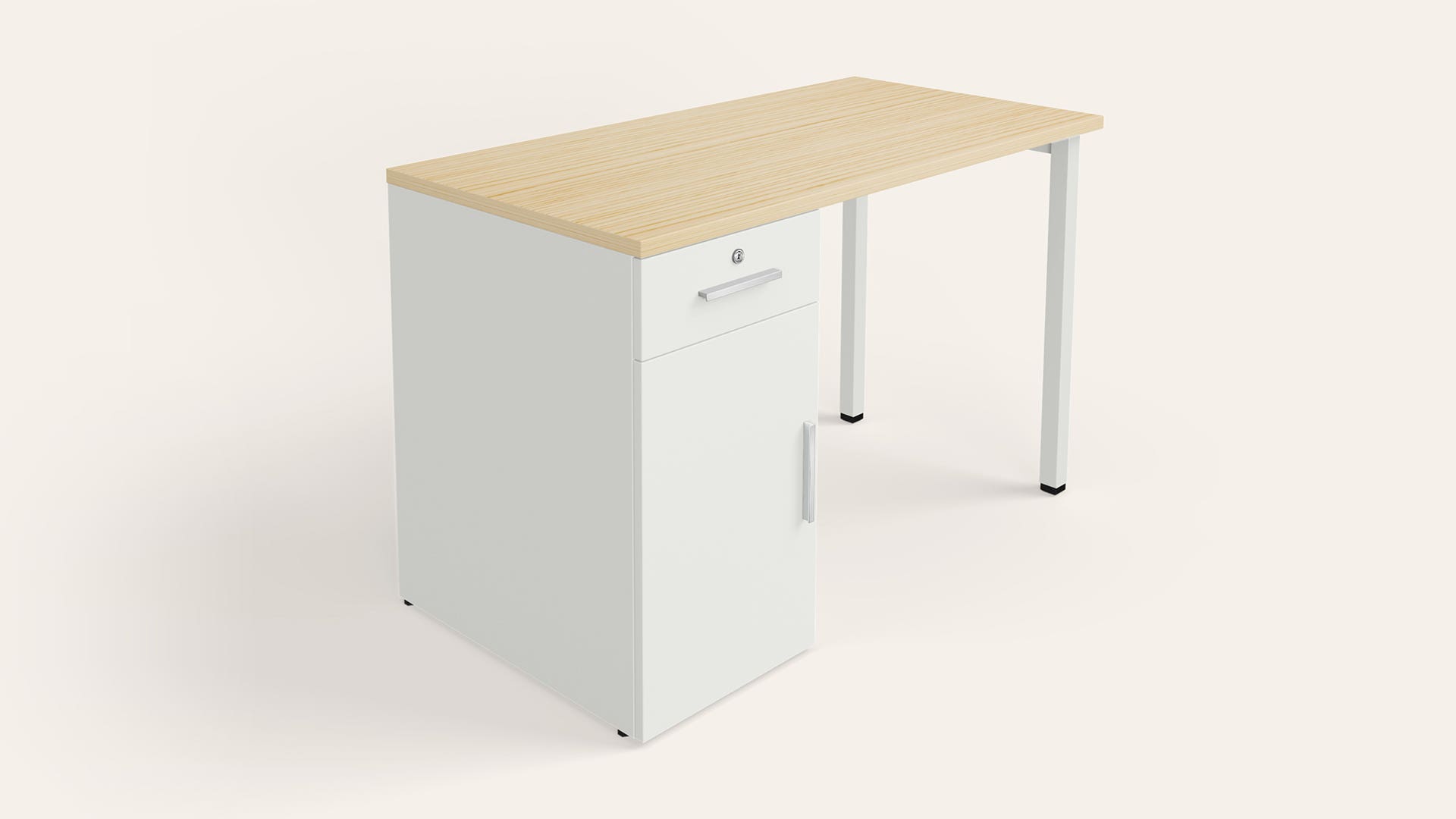 Nest Individual Desk with Wooden Storage - 1200 X 600 (Douglas Pine Top, Sugar White Legs)