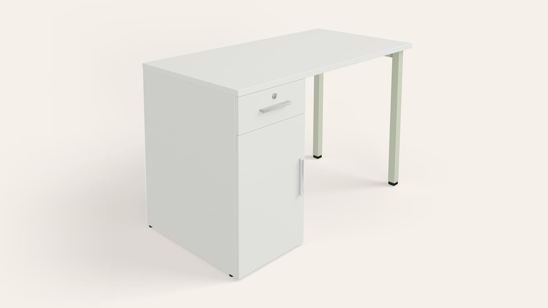 Nest Individual Desk with Wooden Storage - 1200 X 600 (Sugar White Top, Gargoyle Legs)