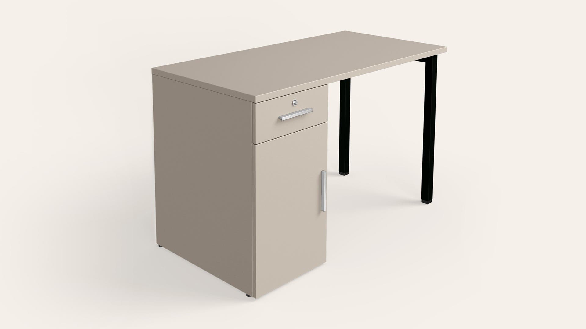 Nest Individual Desk with Wooden Storage - 1200 X 600 (Warm Grey Top, Black Ink Legs)