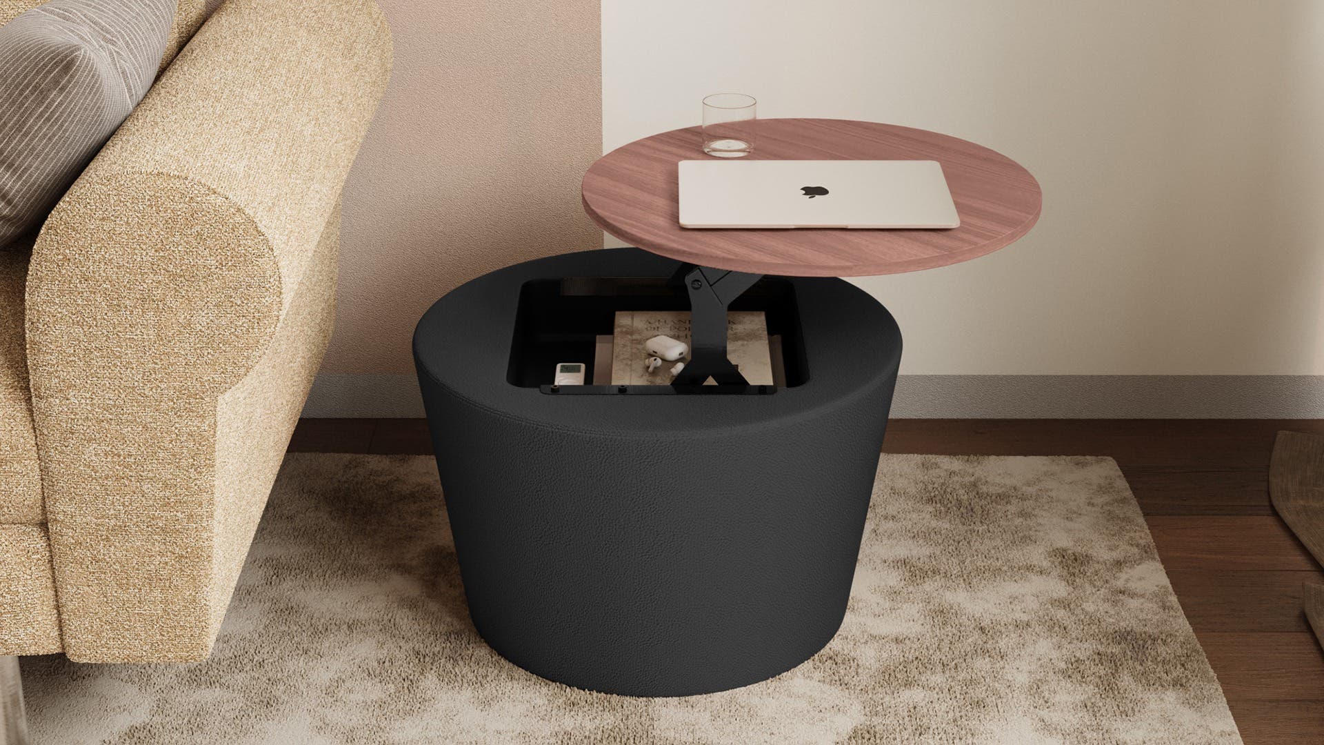 Raffin Round Height Adjustable Desk Table with Storage