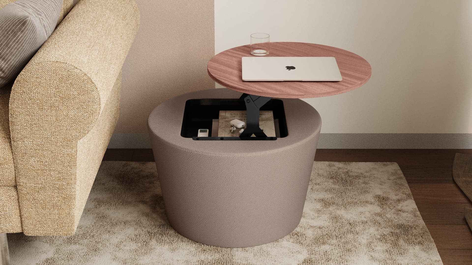 Raffin Round Height Adjustable Desk Table with Storage