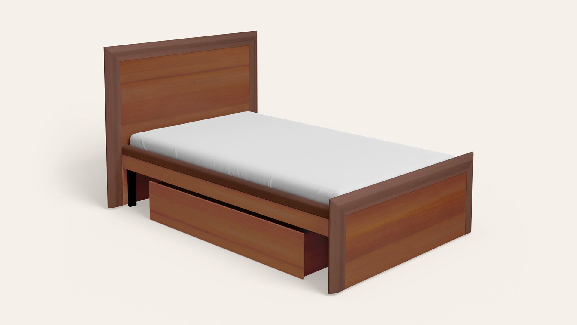 Adriana Single Size Wooden Bed with Pull-Out Storage