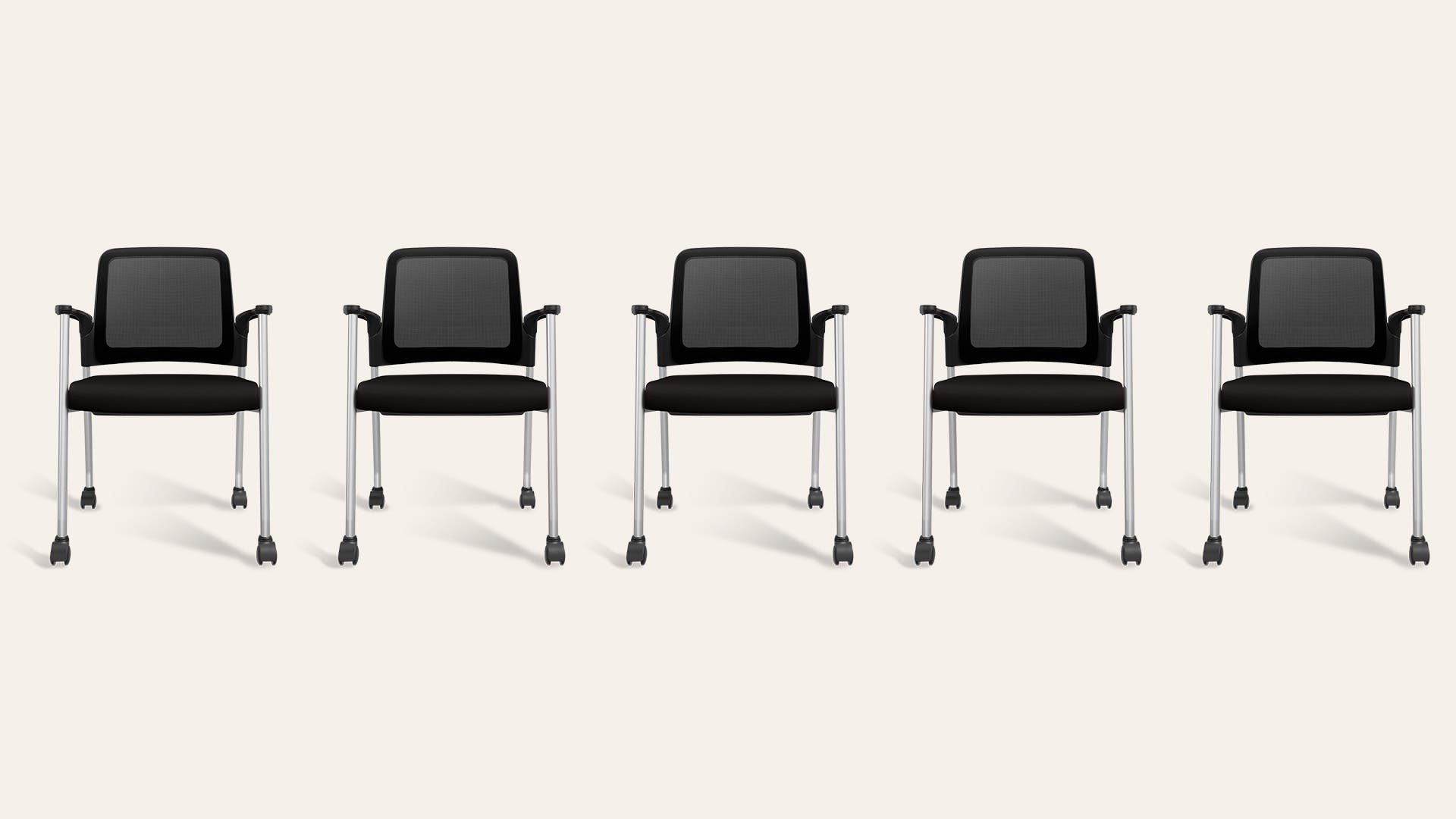 Relax 4 Legs Multipurpose Knitted Fabric Chair with Castors(Black Ink, Set of 5)
