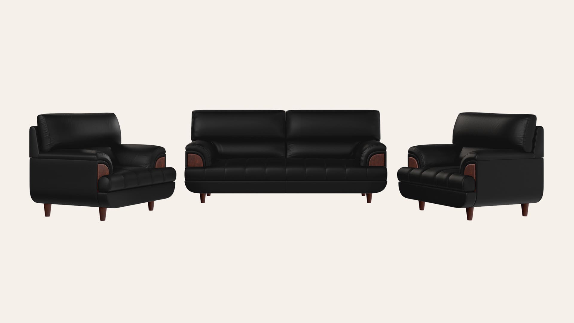 Bayflow 5-Seater Synthetic Leather Sofa Set (3 Seater + 1 Seater + 1 Seater)