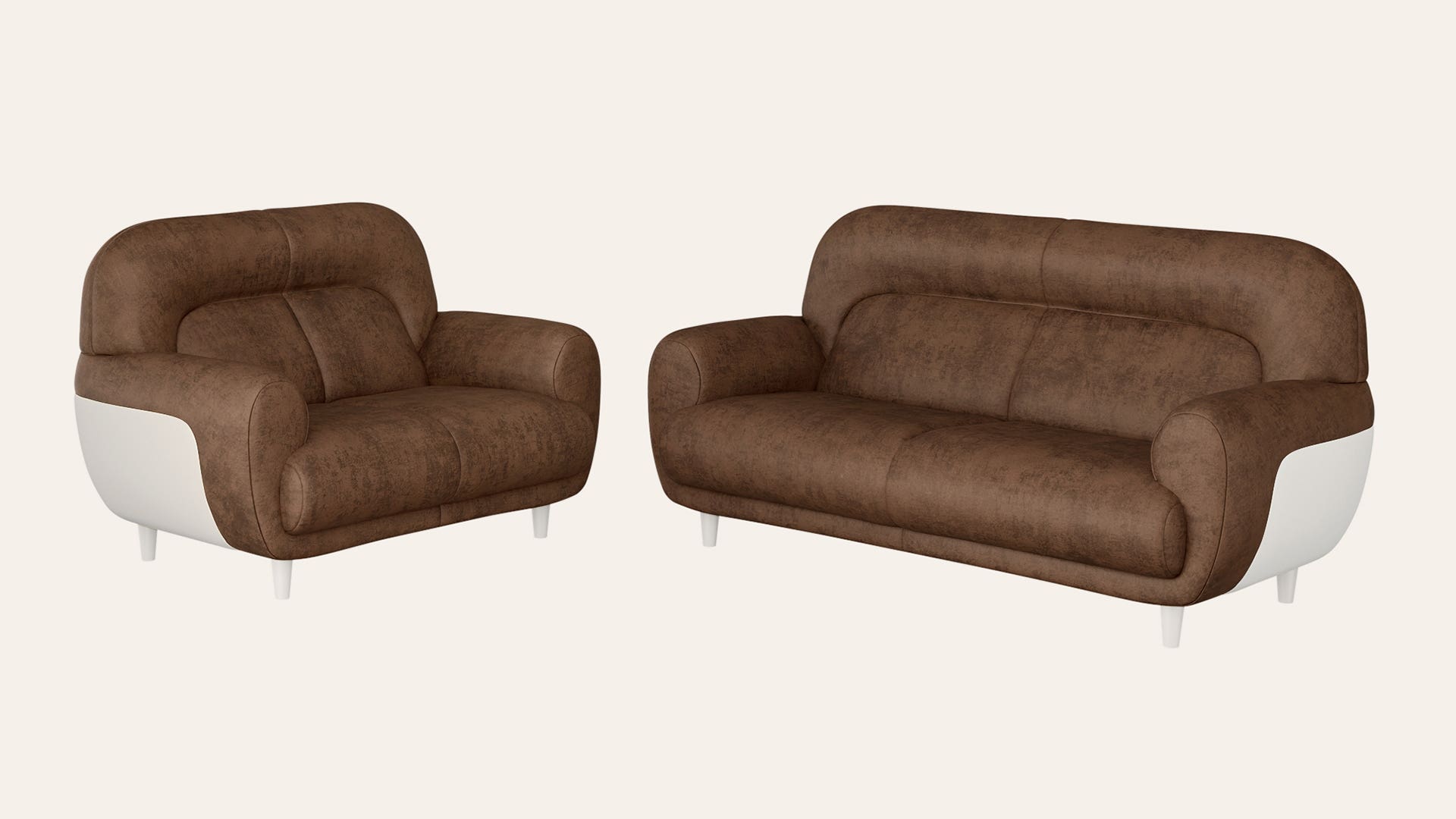 Chubby 5-Seater Fab-Leather Sofa Set (3 Seater + 2 Seater)