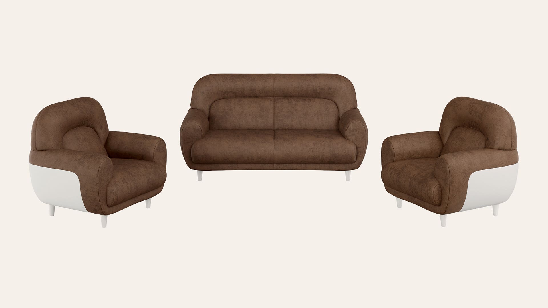 Chubby 5-Seater Fab-Leather Sofa Set (3 Seater + 1 Seater + 1 Seater)