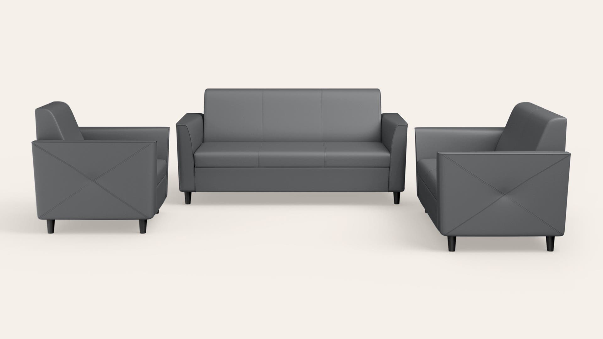 Emperor 6-Seater Synthetic Leather Sofa Set - Nimbus Grey(3 Seater + 2 Seater + 1 Seater)