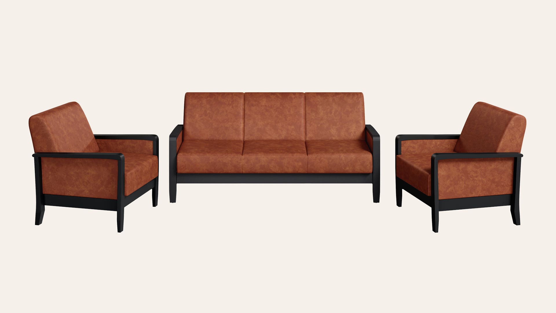 Encardo Annexe 5-Seater Synthetic Leather Sofa Set (3 Seater + 1 Seater + 1 Seater)