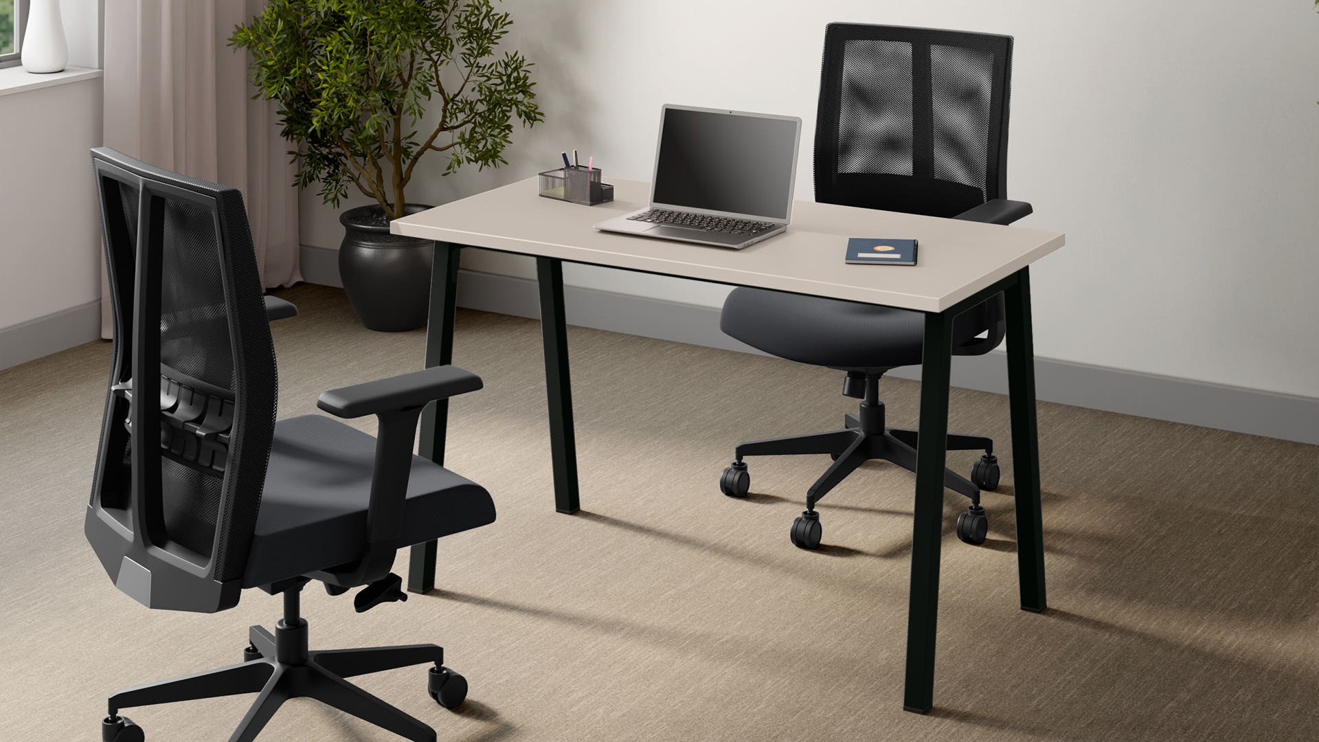 Flow Single Workdesk - 1200 X 600 (Warm Grey Top, Black Ink Legs)