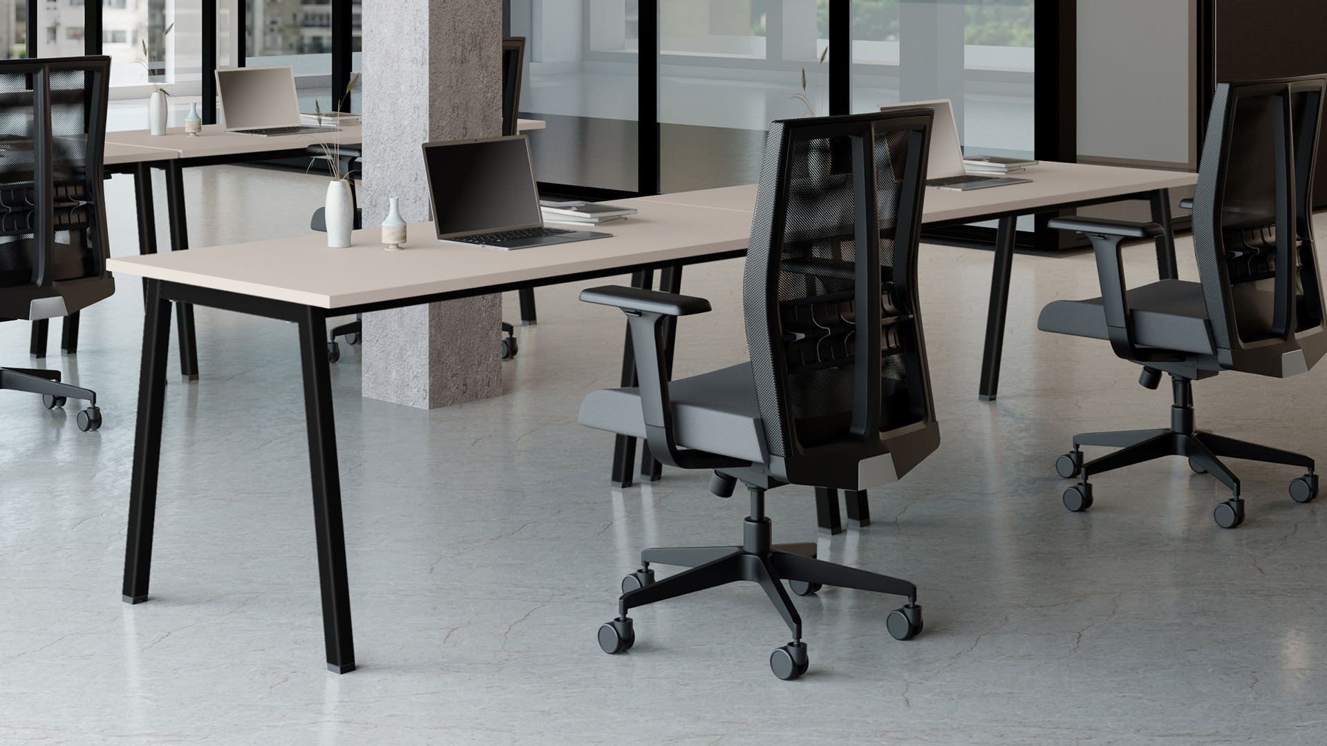 Flow Single Sided Workdesk - 1650 X 750 (Warm Grey Top with Black Ink Legs)