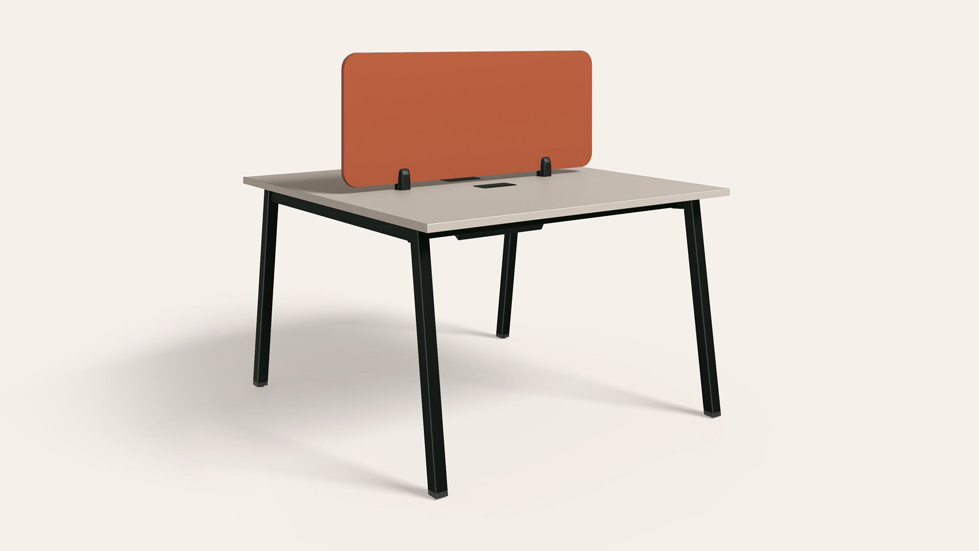 Flow Double Sided Workdesk with Fabric Screen - 1200 X 1200 (Warm Grey Top with Black Ink Legs)