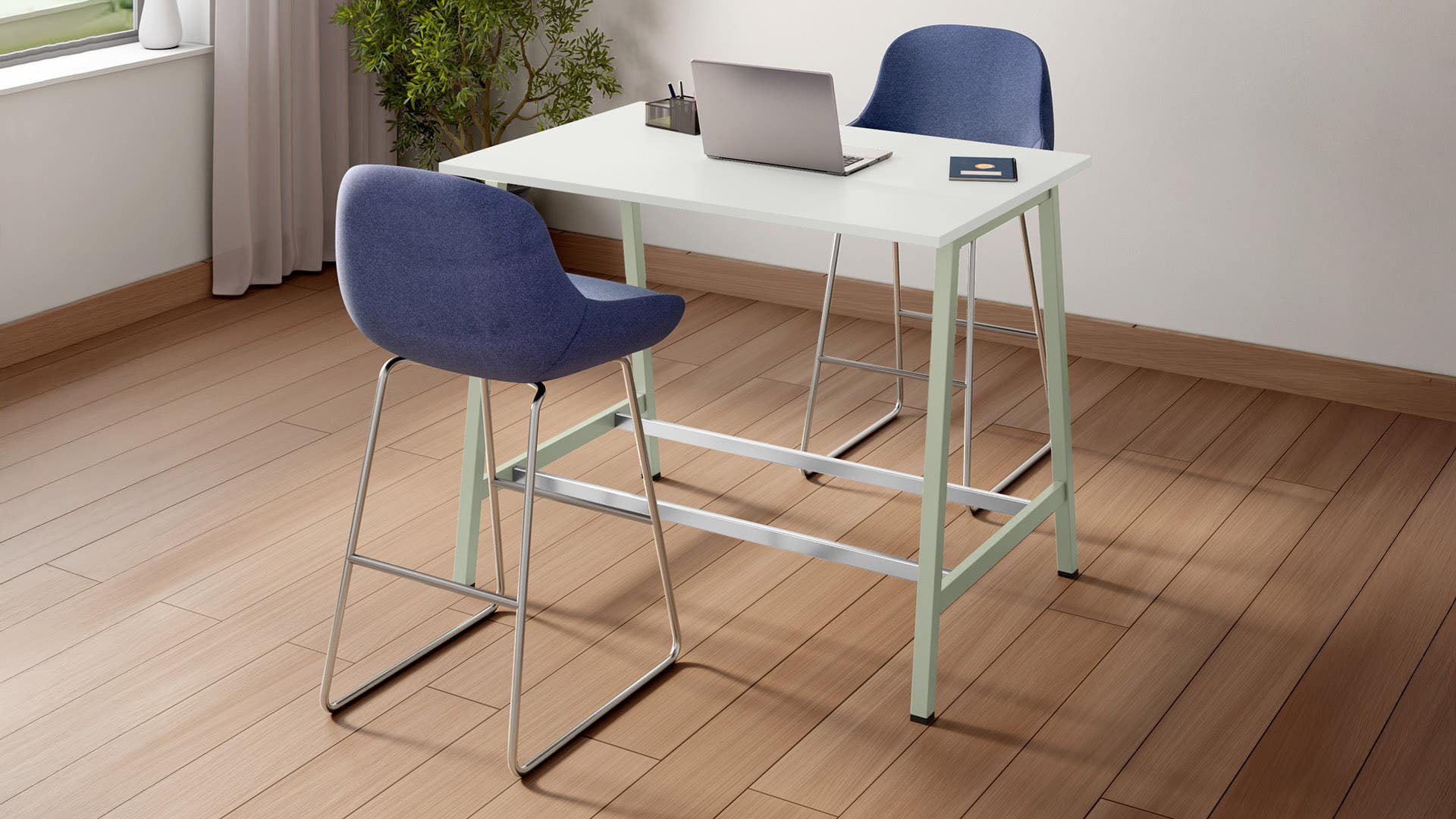 Flow High Table Standing Workdesk - 1350 X 900 (Sugar White Top with Gargoyle Legs)