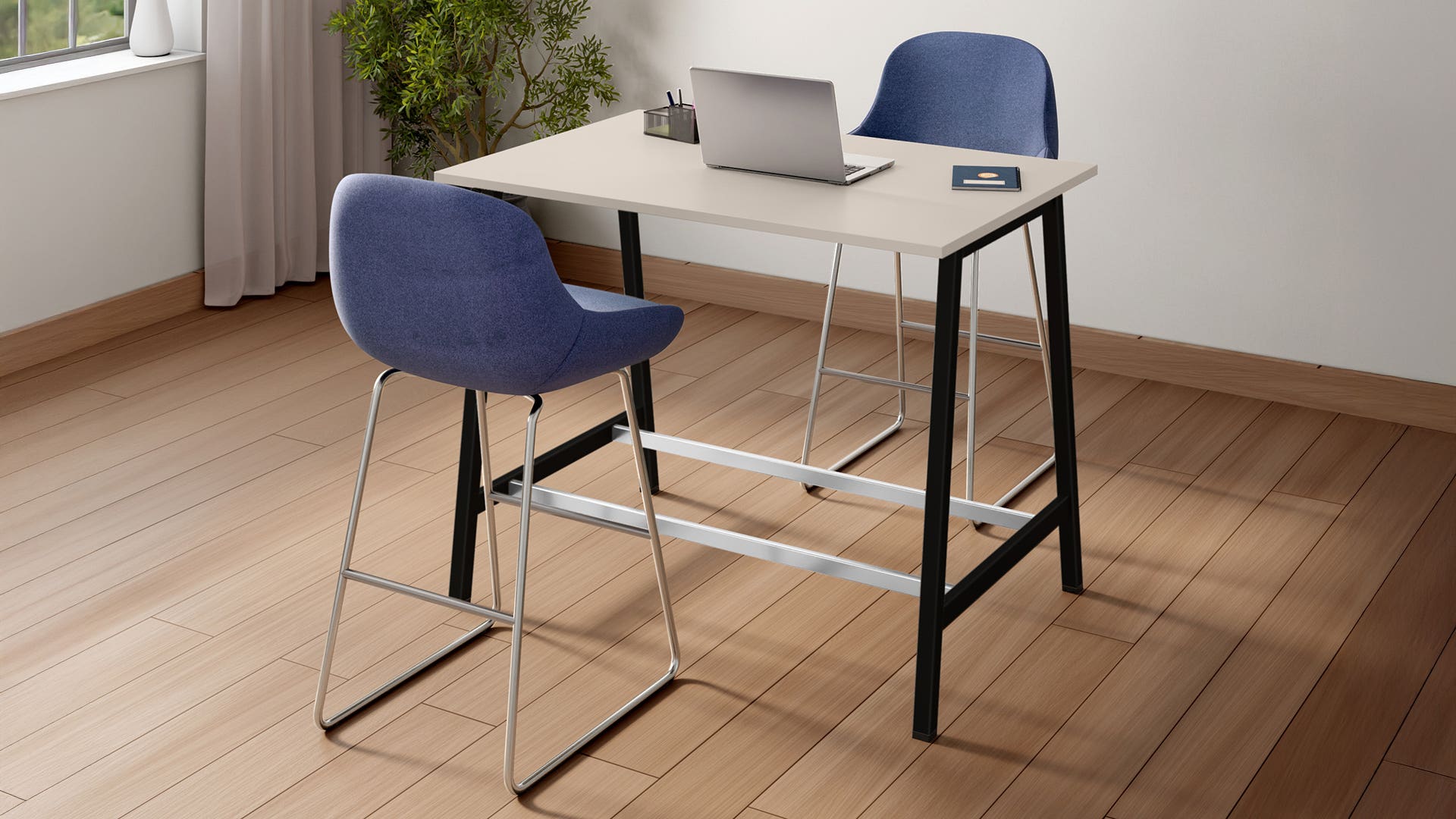 Flow High Table Standing Workdesk - 1350 X 900 (Warm Grey Top with Black Ink Legs)