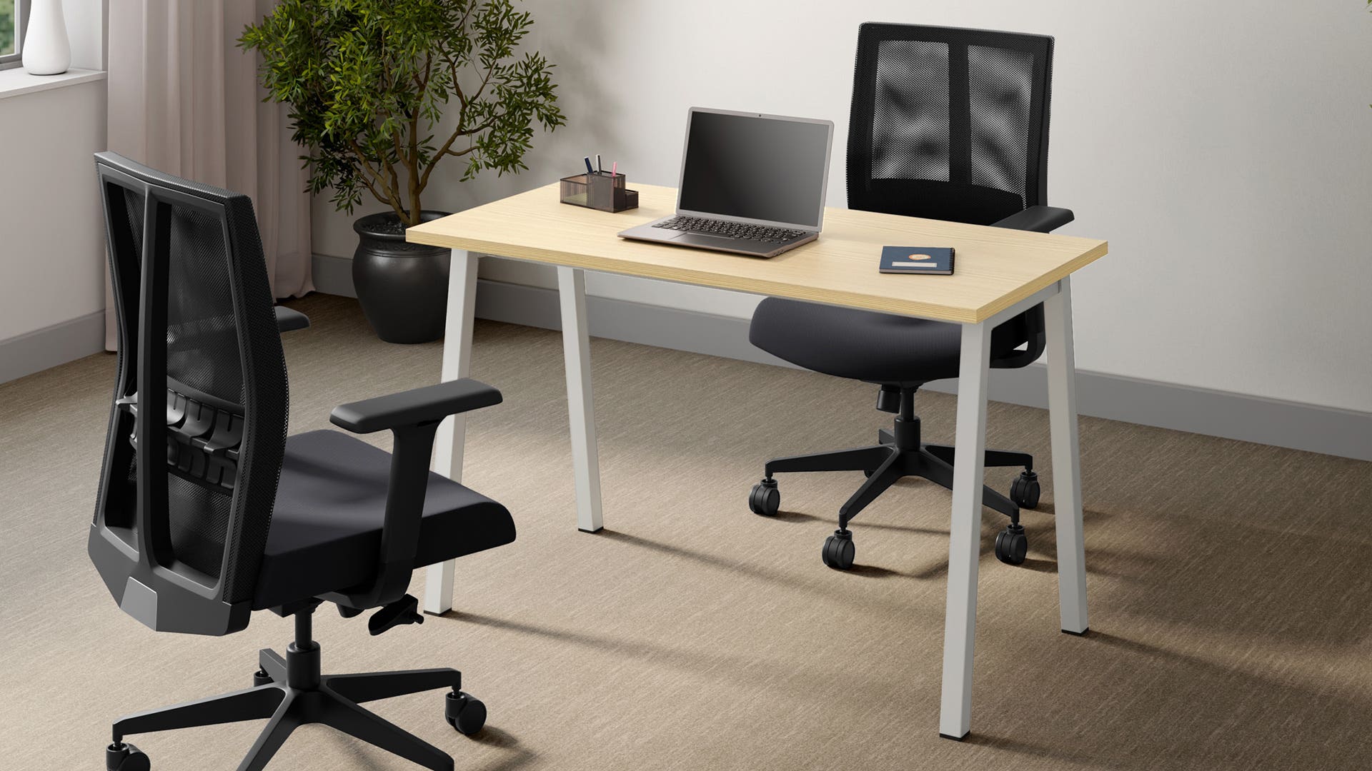 Flow Single Workdesk - 1200 X 600 (Douglas Pine Top, Sugar White Legs)
