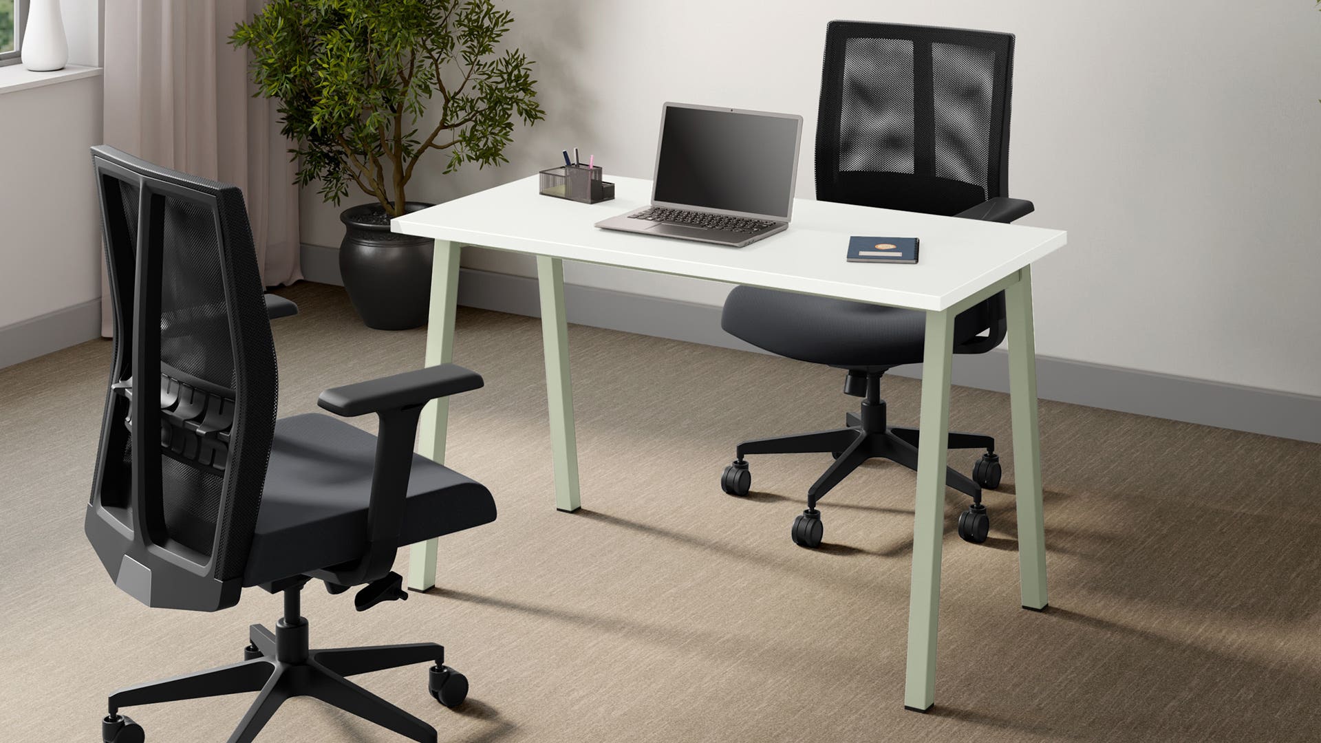 Flow Single Workdesk - 1200 X 600 (Sugar White Top, Gargoyle Legs)