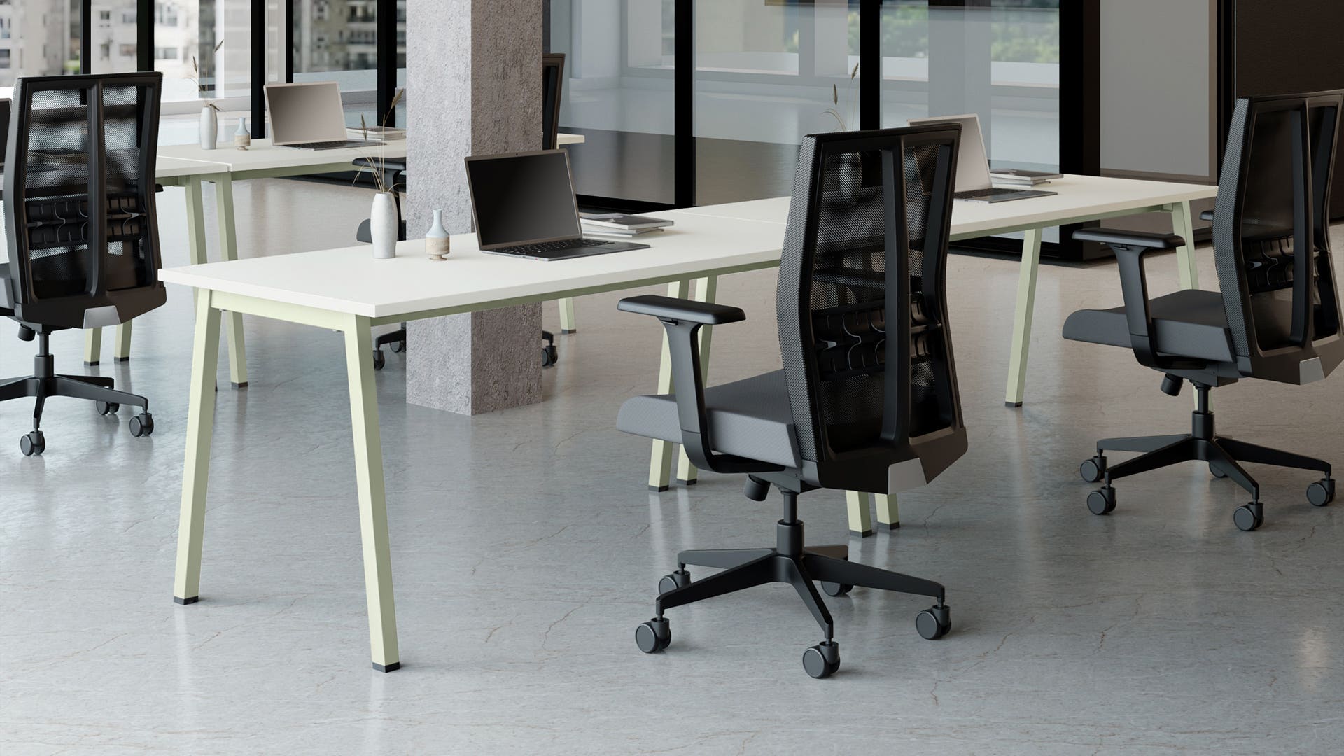 Flow Single Sided Workdesk - 1650 X 750 (Sugar White Top with Gargoyle Legs)