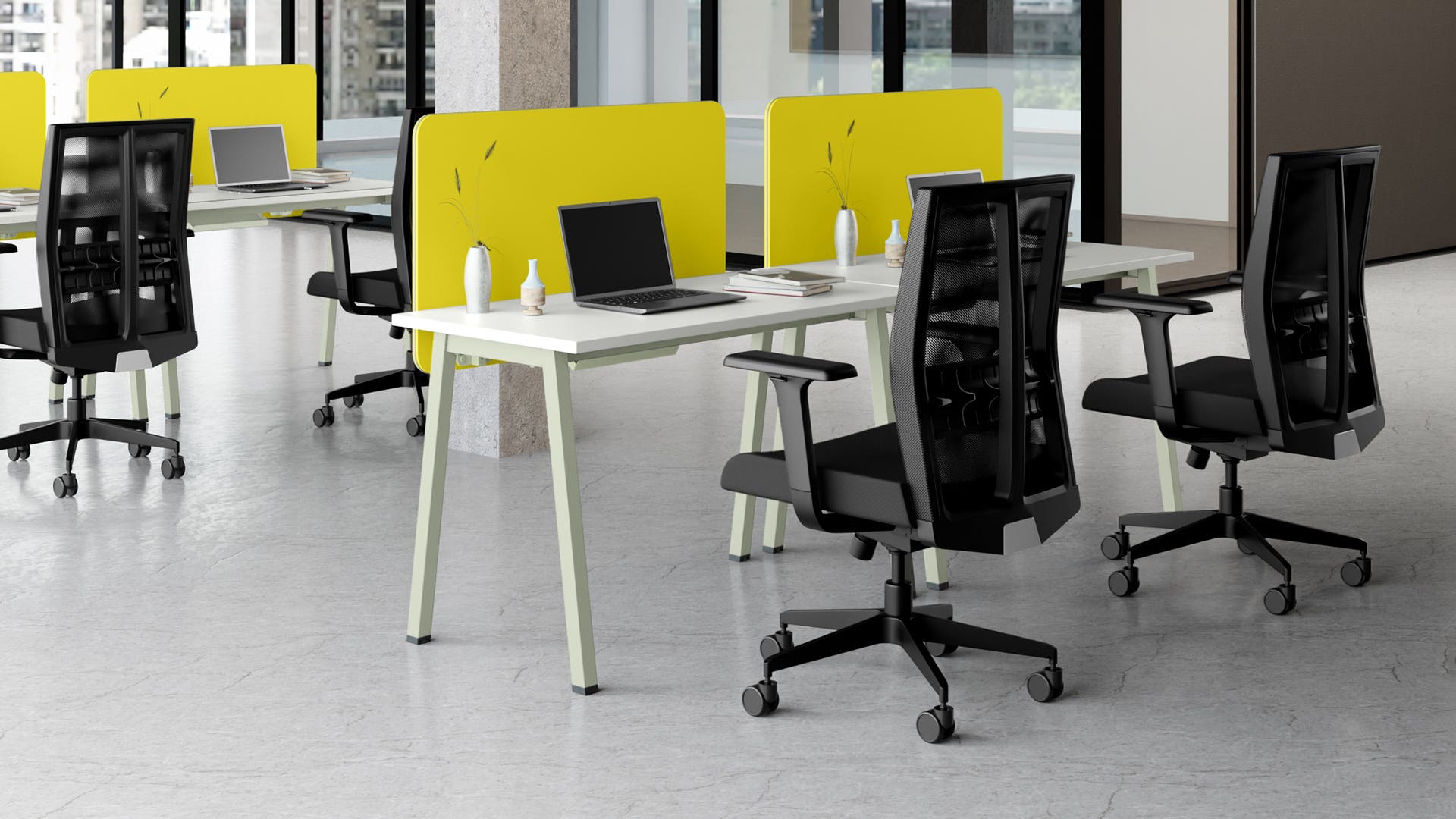 Flow Single Sided Workdesk with Fabric Screen - 1200 X 600 (Sugar White Top with Gargoyle Legs)