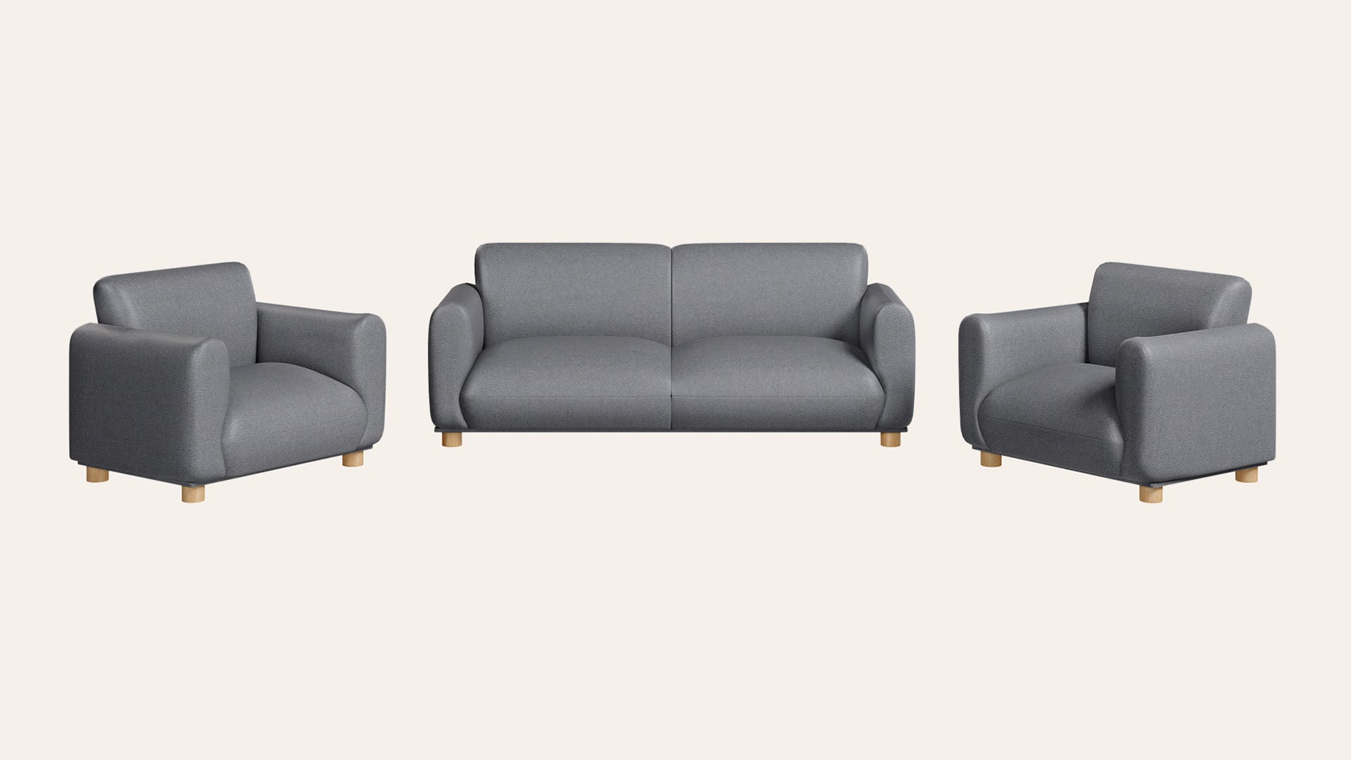 Fluffy 5-Seater Fabric Sofa Set (3 Seater + 1 Seater + 1 Seater)