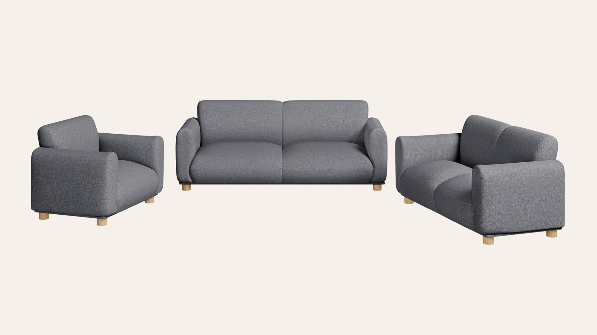 Fluffy 6-Seater Fabric Sofa Set (3 Seater + 2 Seater + 1 Seater)