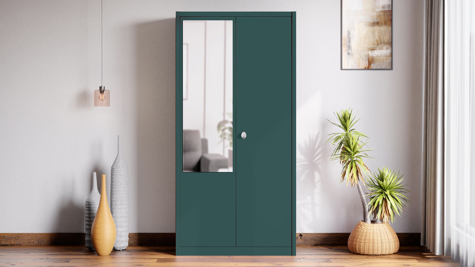 Flynn NX 2-Door Steel Almirah with Mirror (Textured Seapine)